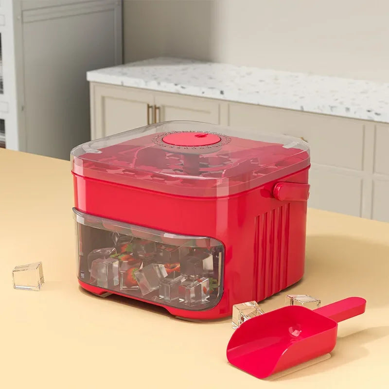 Cube Ice Maker with Easy Press Cap Large Capacity Double-layer Household Ice Storage Ice Box Food-grade Reusable