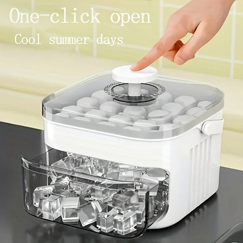 Cube Ice Maker with Easy Press Cap Large Capacity Double-layer Household Ice Storage Ice Box Food-grade Reusable