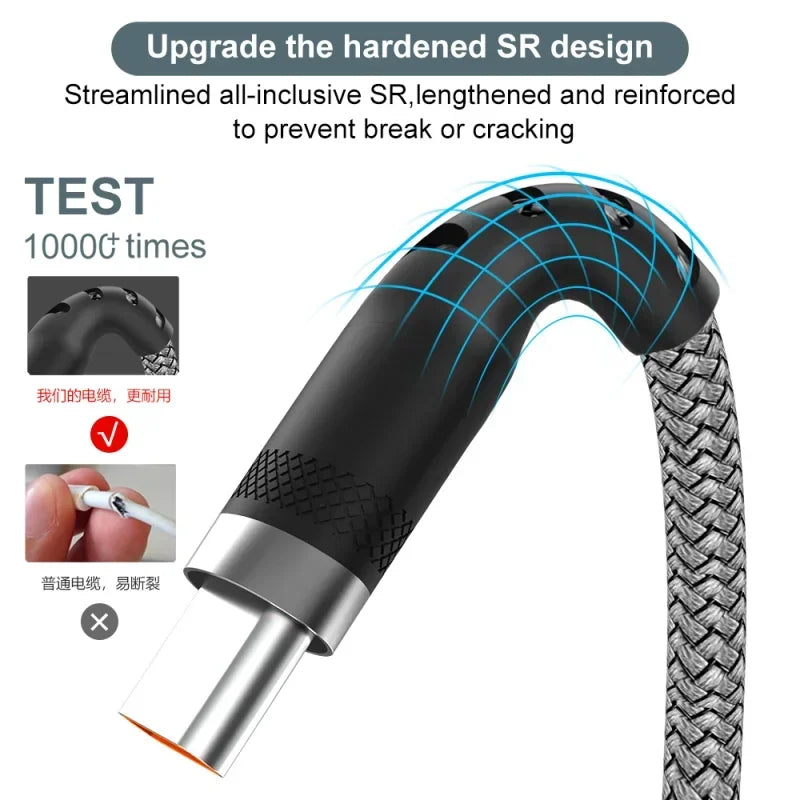 6A USB A to Type C Charging Extended Cable Fast Charger Nylon Data Cable 1/2/3/5m For Smart electronic Type C Charging Device