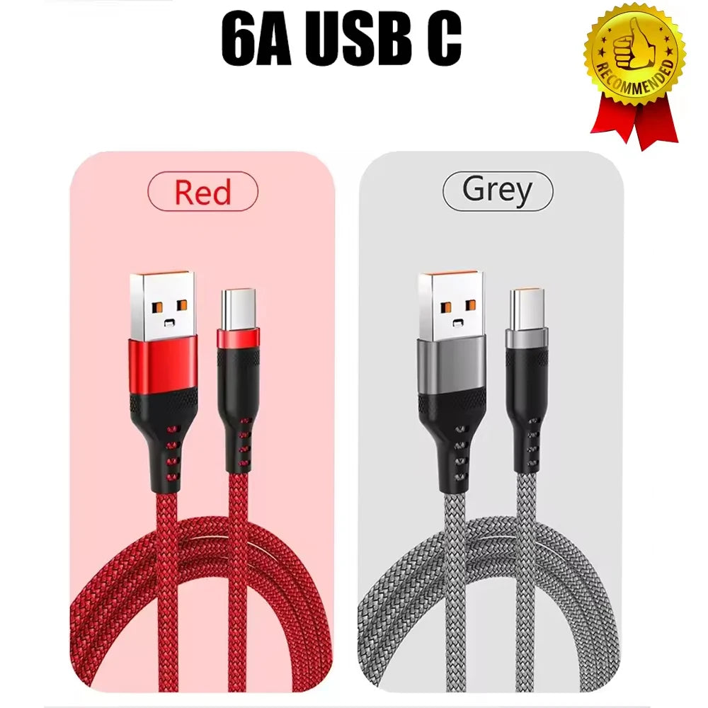 6A USB A to Type C Charging Extended Cable Fast Charger Nylon Data Cable 1/2/3/5m For Smart electronic Type C Charging Device