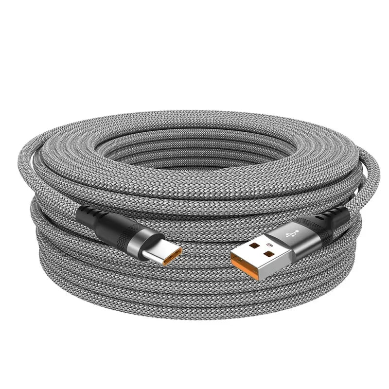 6A USB A to Type C Charging Extended Cable Fast Charger Nylon Data Cable 1/2/3/5m For Smart electronic Type C Charging Device