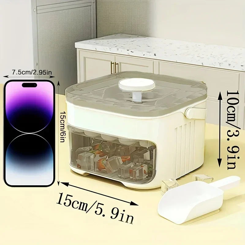 Cube Ice Maker with Easy Press Cap Large Capacity Double-layer Household Ice Storage Ice Box Food-grade Reusable