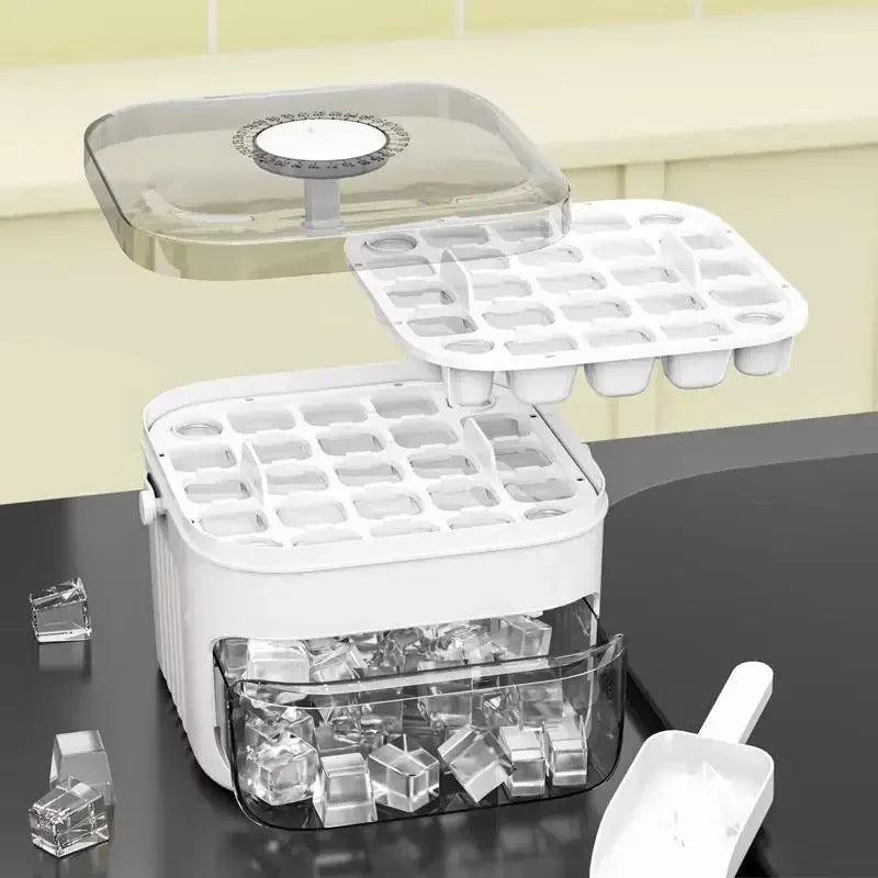 Cube Ice Maker with Easy Press Cap Large Capacity Double-layer Household Ice Storage Ice Box Food-grade Reusable