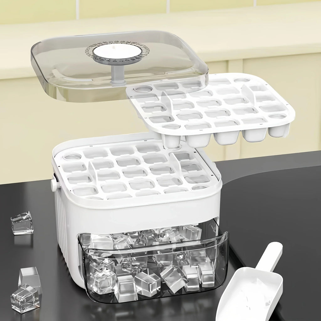 Cube Ice Maker with Easy Press Cap Large Capacity Double-layer Household Ice Storage Ice Box Food-grade Reusable