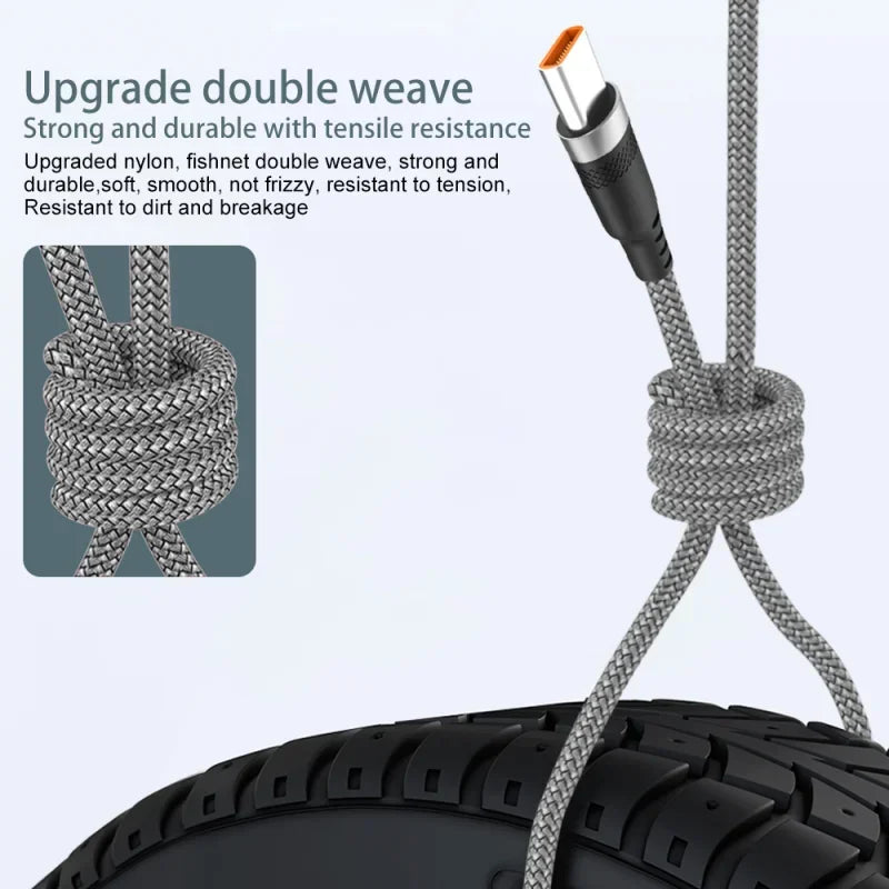 6A USB A to Type C Charging Extended Cable Fast Charger Nylon Data Cable 1/2/3/5m For Smart electronic Type C Charging Device